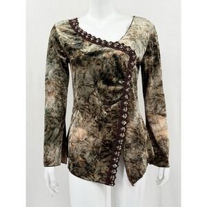 Cubism Top Womens Medium Brown Velvet Asymmetrical Sequin Tunic Forest Fairy USA